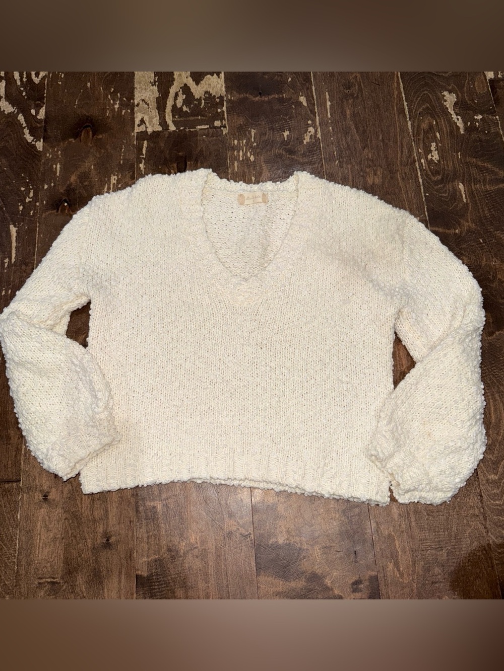 Altar'd State Cream V-Neck Textured Sweater
